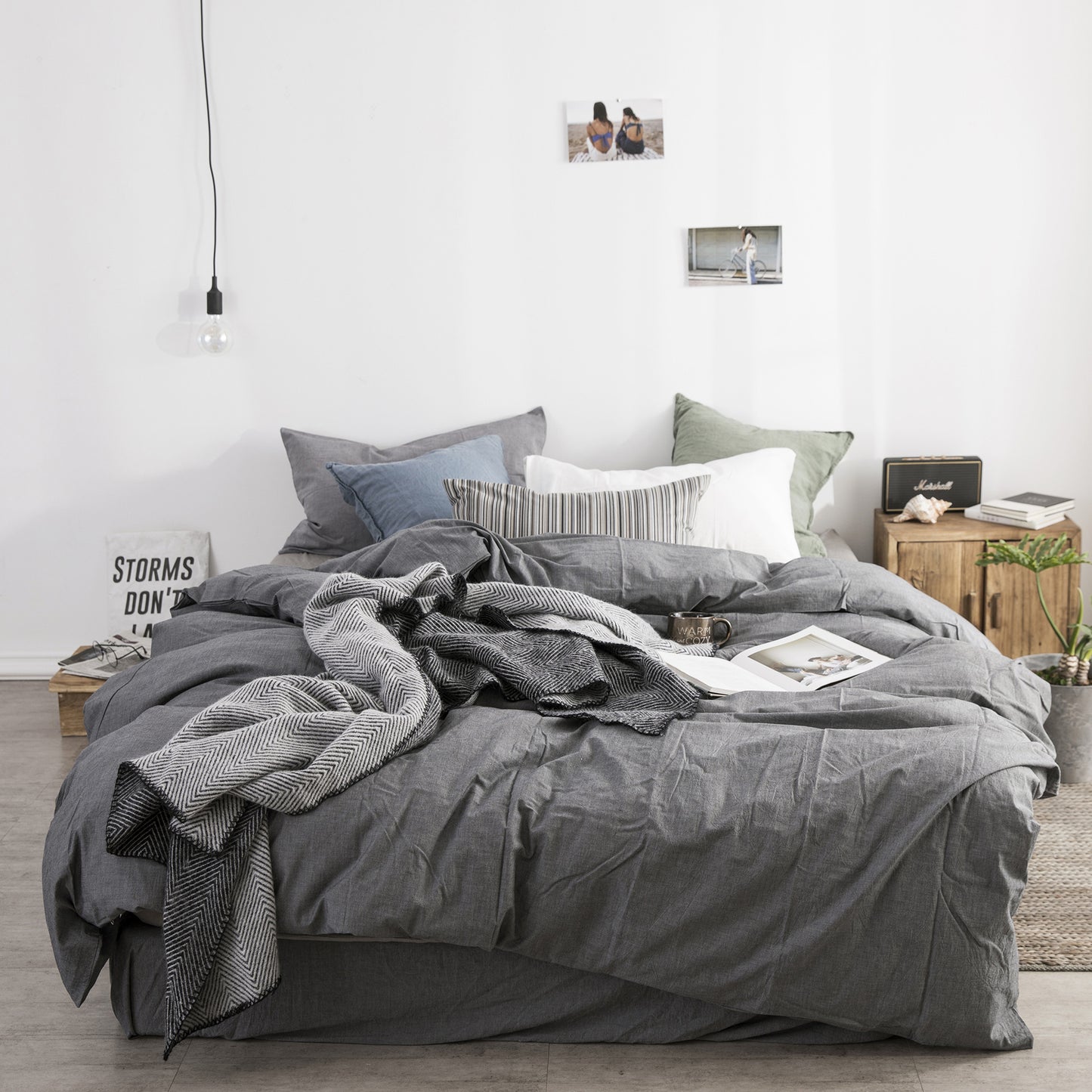 Japanese-style unprinted washed cotton four-piece good-quality cotton-dyed washed bedding bedding hotel student bedding