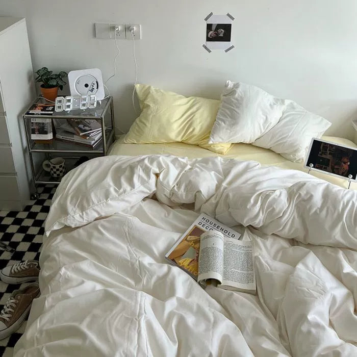 Ins double fight washed cotton four-piece solid color bed sheet quilt cover student dormitory three-piece bedding single double bed sheet 4