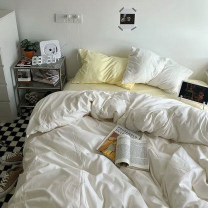 Ins double fight washed cotton four-piece solid color bed sheet quilt cover student dormitory three-piece bedding single double bed sheet 4