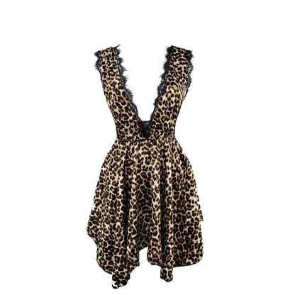 Crush orange sexy lingerie sexy pure desire eyelash pajamas lace stitching suspender skirt leopard satin nightdress female 17