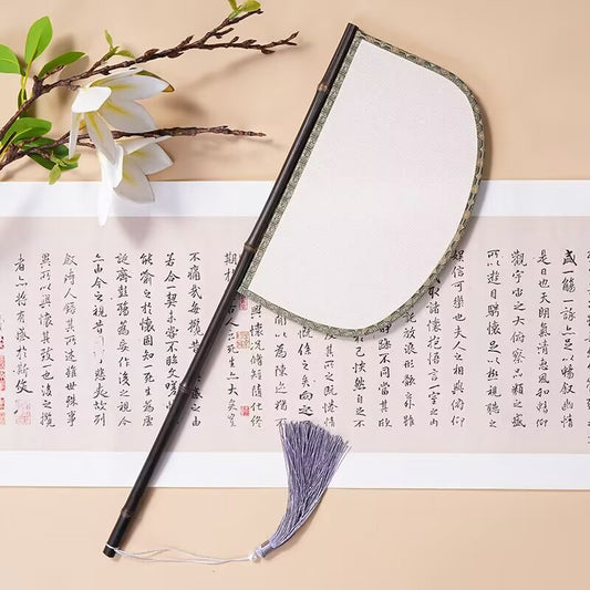Purple bamboo imitation leather silk fan, long-handled special-shaped knife fan, Hanfu catwalk, photo props, mask fan, antique retro fan