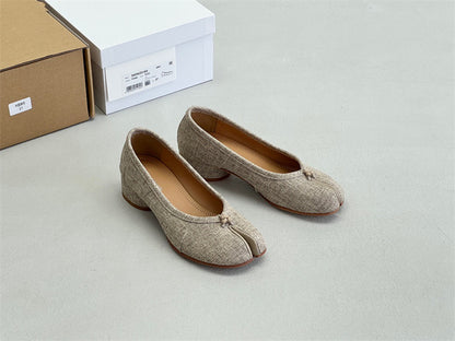 Pure original classic tabi new pleated tabi shoes female leather shallow mouth mid-heel pig's trotter ballet soft leather shoes