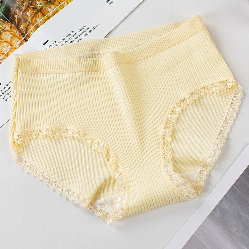 women's cotton quality girls' triangle bottoms women's high waist plus size pants lace edge middle waist
