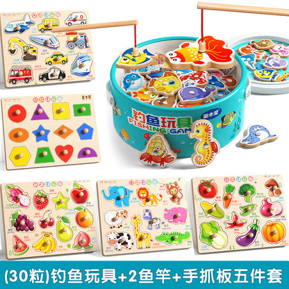 Kids Fishing Toys Magnetic Wooden Fish 1 to 3 Year Old Baby Educational Early Education Cognition Marine Fish First Year Gift