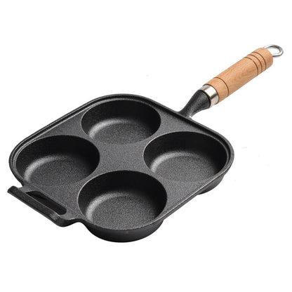 Source factory cast iron four-hole omelette pan, egg dumpling pan, egg burger pan, uncoated non-stick pan, induction cooker, gas