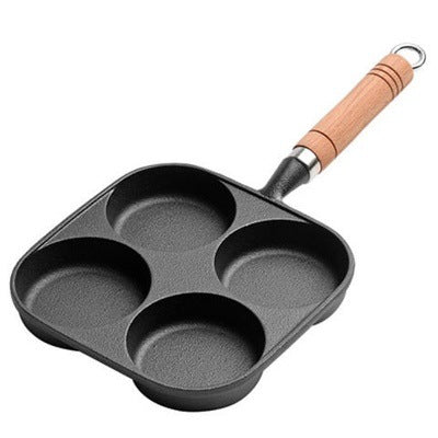 Source factory cast iron four-hole omelette pan, egg dumpling pan, egg burger pan, uncoated non-stick pan, induction cooker, gas