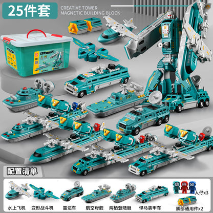 genuine children's magnetic transformer robot diamond building blocks magnetic boy toys magnetic assembly engineering vehicle