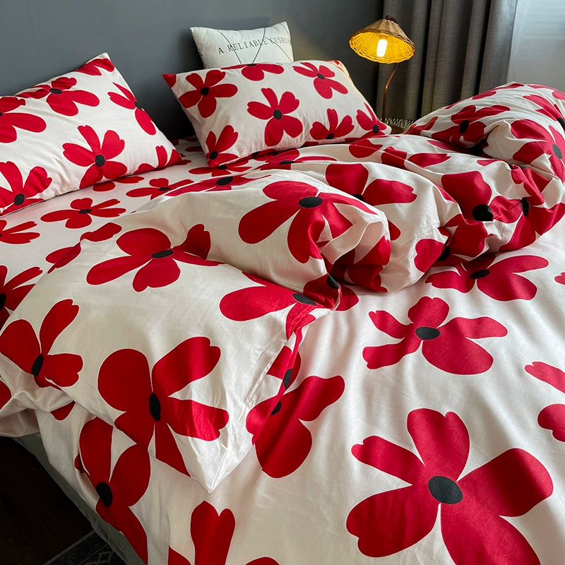 Internet celebrity cotton four-piece set pure cotton bedding bed pure color simple 100 quilt cover 1.8m fitted sheet three 4-piece set