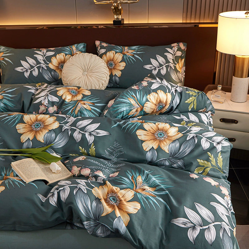 Internet celebrity cotton four-piece set pure cotton bedding bed pure color simple 100 quilt cover 1.8m fitted sheet three 4-piece set