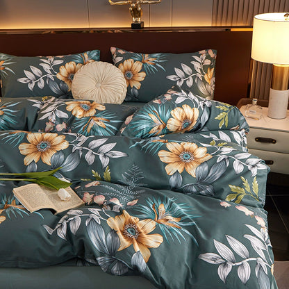 Internet celebrity cotton four-piece set pure cotton bedding bed pure color simple 100 quilt cover 1.8m fitted sheet three 4-piece set