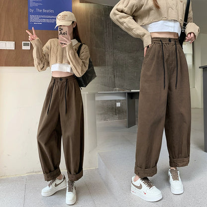 Japanese cotton overalls women's spring and autumn 2023 new high waist slimming loose carrot pants casual harem daddy pants