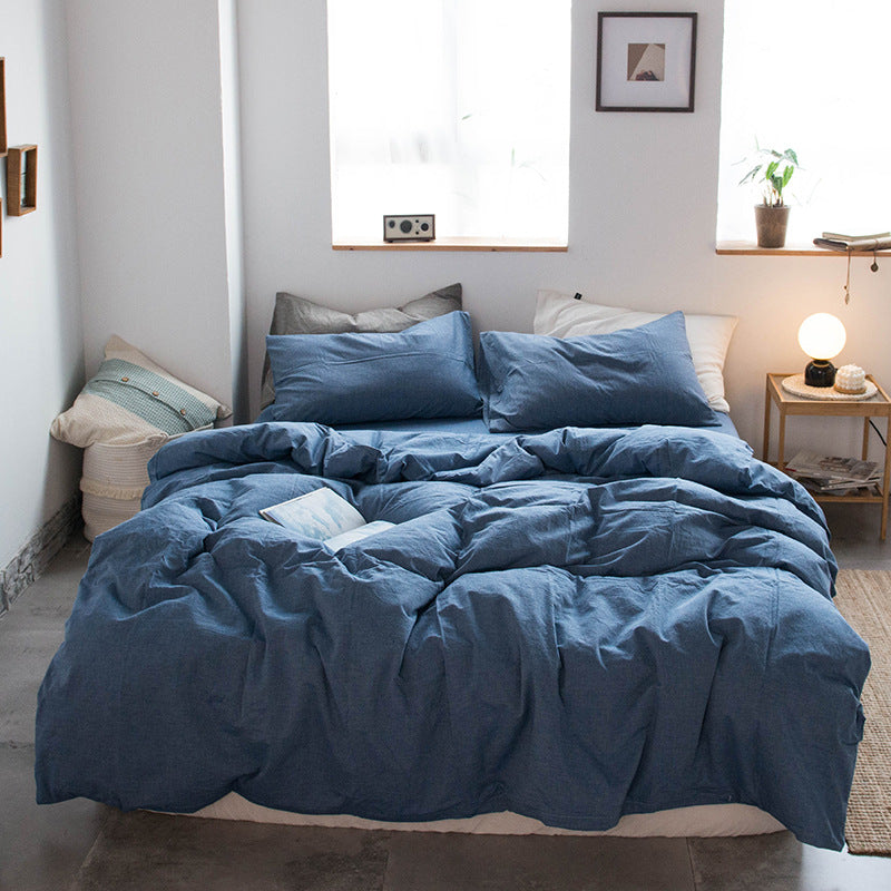 Japanese-style all-cotton non-printed washed cotton four-piece wholesale stripe-dyed good product four-piece dormitory bedding