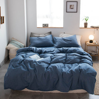 Japanese-style all-cotton non-printed washed cotton four-piece wholesale stripe-dyed good product four-piece dormitory bedding