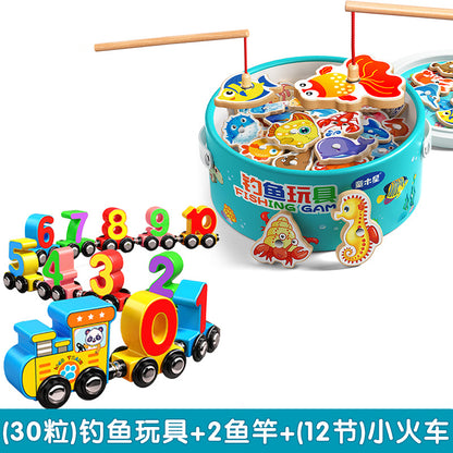 Kids Fishing Toys Magnetic Wooden Fish 1 to 3 Year Old Baby Educational Early Education Cognition Marine Fish First Year Gift