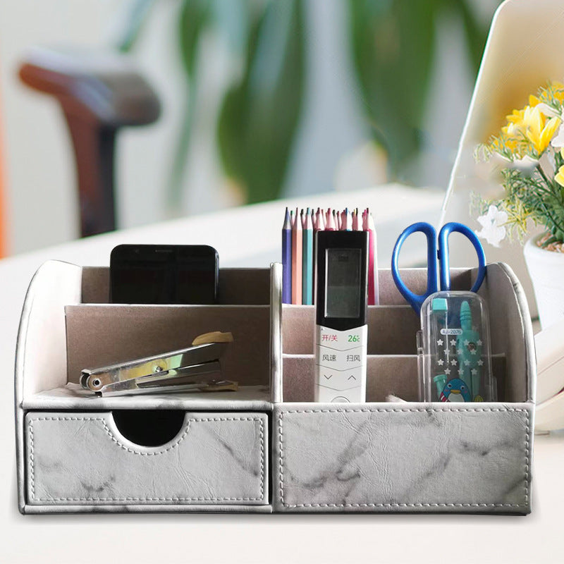 Desktop Office Storage Box Organizer Business Card Box Home With Drawer Organizer Box Creative Leather Pen Holder Manufacturer