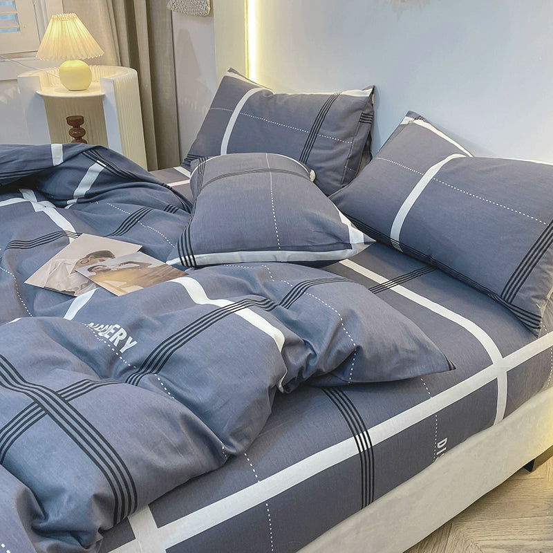 Internet celebrity cotton four-piece set pure cotton bedding bed pure color simple 100 quilt cover 1.8m fitted sheet three 4-piece set