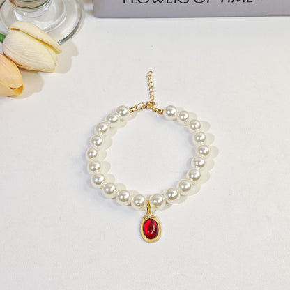 Pet cat devon kitten dog pearl necklace collar small fragrance breeze gemstone bow puppet accessories cross-border