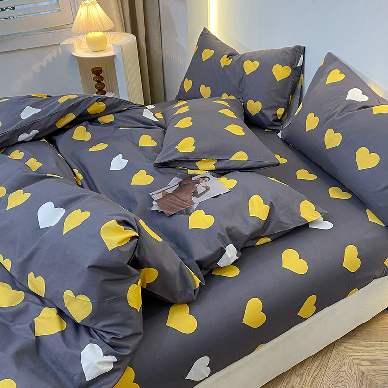 Internet celebrity cotton four-piece set pure cotton bedding bed pure color simple 100 quilt cover 1.8m fitted sheet three 4-piece set