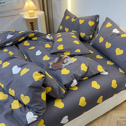 Internet celebrity cotton four-piece set pure cotton bedding bed pure color simple 100 quilt cover 1.8m fitted sheet three 4-piece set