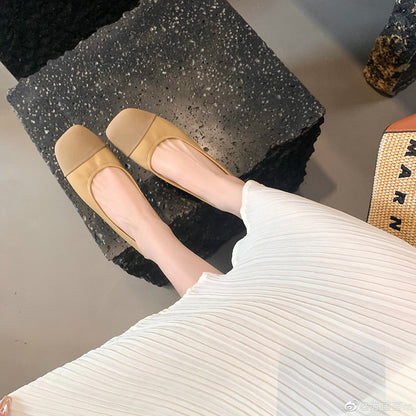 Su Yinyin's same style as Miss Daisy~French color matching square toe flat commuting shoes for women