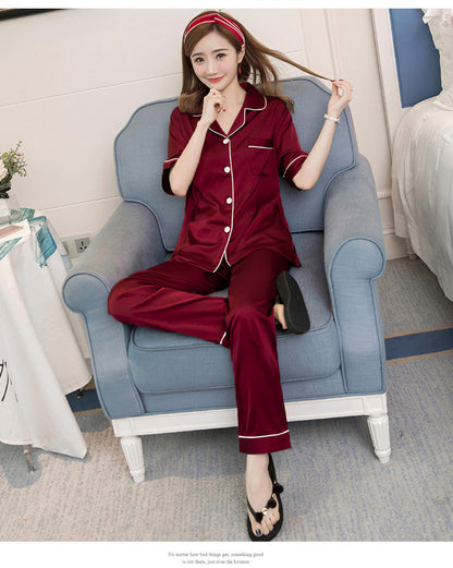 underwear short-sleeved trousers pajamas women's simulation silk lapel suit silk cross-border pajamas