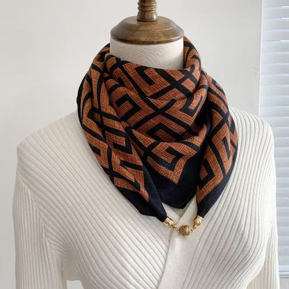 warm square scarf, magnetic buckle, triangle silk scarf, cotton scarf, women's spring, autumn and winter, style scarf, temperament and versatile