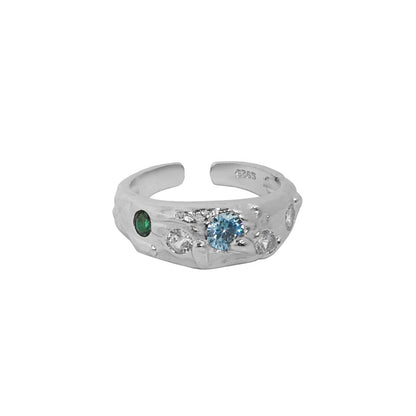 599 Korean version of ins niche design feeling cold wind micro-inlaid zircon texture texture S925 sterling silver open ring female