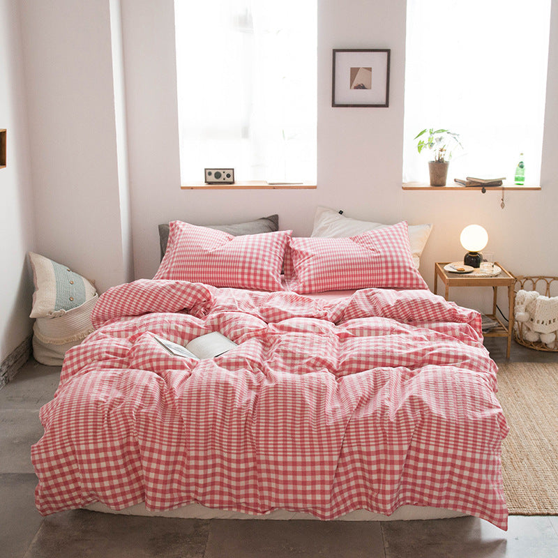 Japanese-style all-cotton non-printed washed cotton four-piece wholesale stripe-dyed good product four-piece dormitory bedding