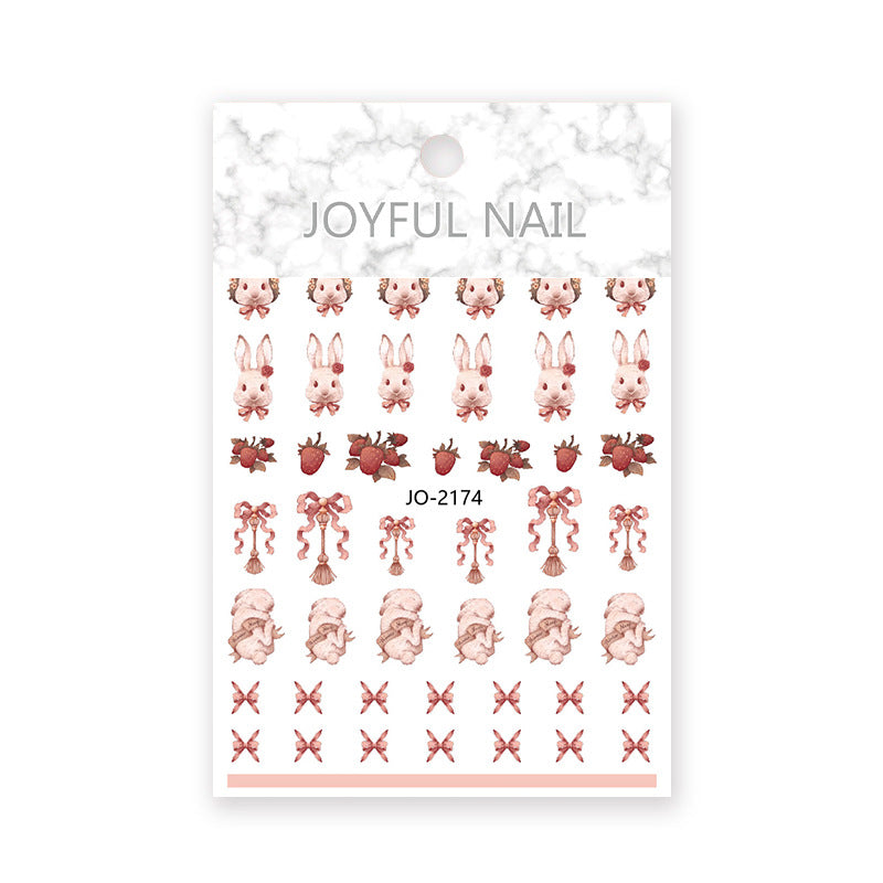 New nail art stickers Rococo sweet pet bunny nail stickers national style ink blood color rose decorative stickers