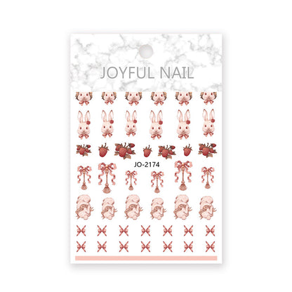 New nail art stickers Rococo sweet pet bunny nail stickers national style ink blood color rose decorative stickers