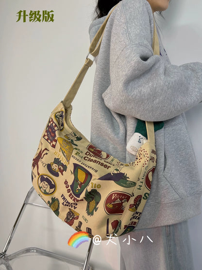 One-shoulder canvas bag women's large-capacity ins Korean style Japanese literature and art summer minority college students commuting Messenger bag