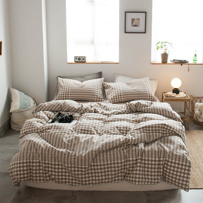 Japanese-style all-cotton non-printed washed cotton four-piece wholesale stripe-dyed good product four-piece dormitory bedding