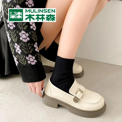 Mulinsen loafers women's new spring commuting soft bottom Japanese single shoes flat bottom British style small leather shoes women