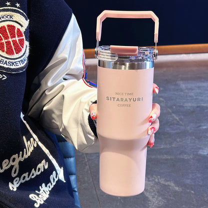Big Mac thermos cup, women's water cup, high appearance, large capacity, handle can be connected to hot water, household thickened straw cup
