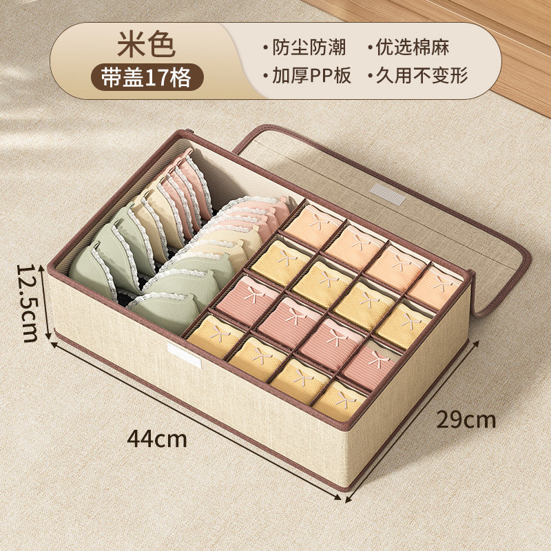Cotton and linen underwear storage box, home student dormitory, socks and underwear three-in-one drawer separation and organizer box