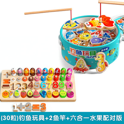 Kids Fishing Toys Magnetic Wooden Fish 1 to 3 Year Old Baby Educational Early Education Cognition Marine Fish First Year Gift