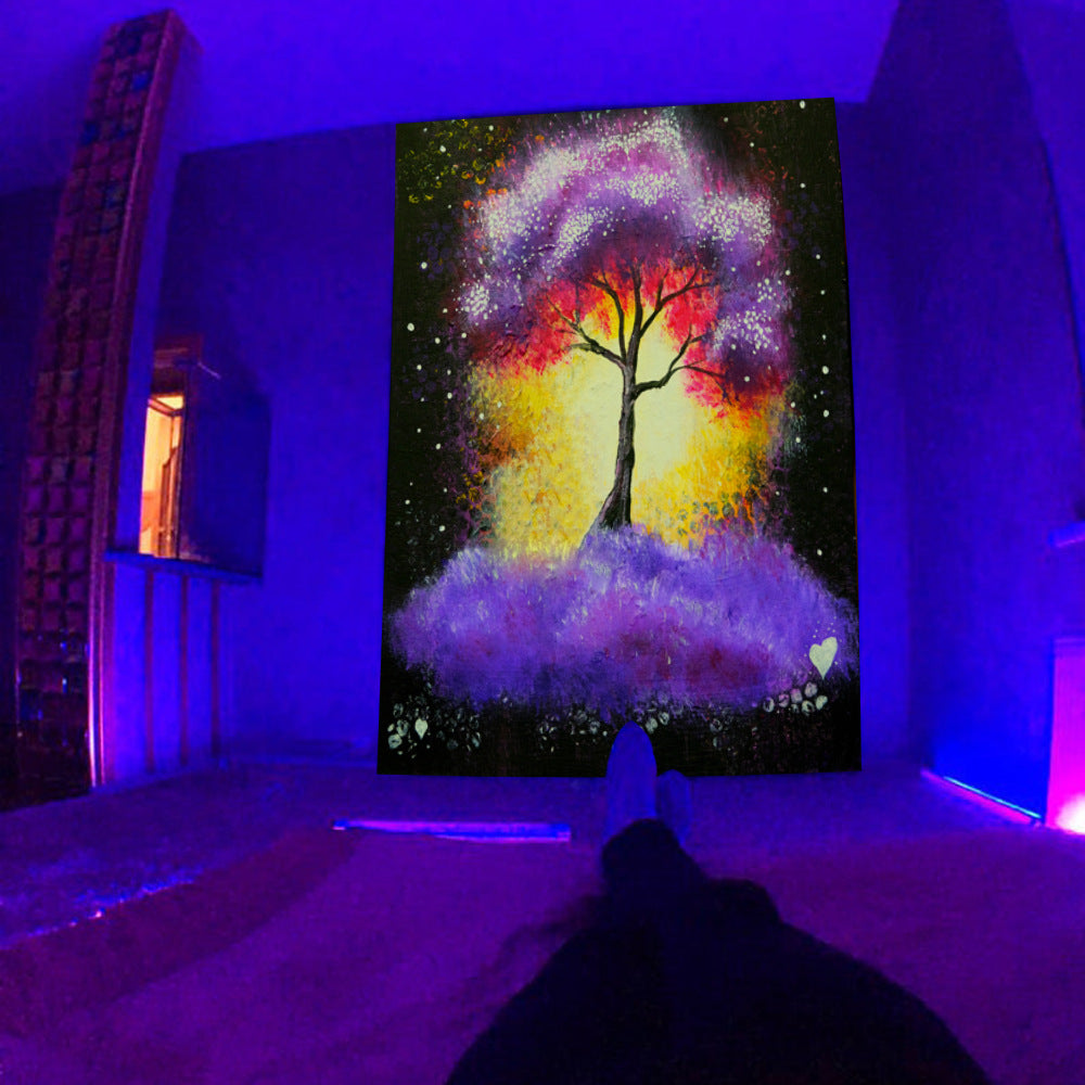 Amazon Black Light Skull Tapestry Ultraviolet Active Psychedelic Neon Tapestry Tree of Life Luminous Party Background