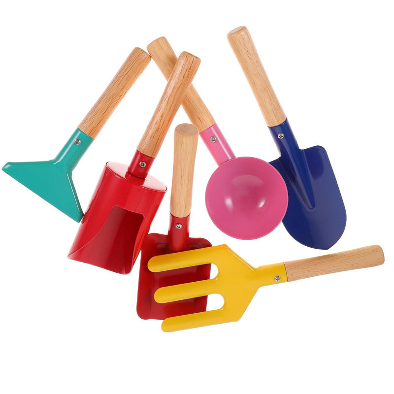Household gardening tool set: wooden handle garden small shovel beach to catch the sea digging sand flower shovel garden vegetable planting loose soil rake