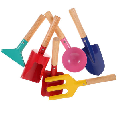 Household gardening tool set: wooden handle garden small shovel beach to catch the sea digging sand flower shovel garden vegetable planting loose soil rake