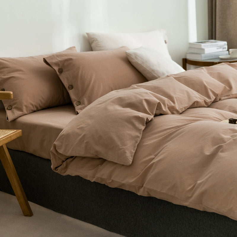Pure cotton washed cotton bed four-piece set cotton Japanese-style bedding dormitory bed single three-piece solid color quilt cover fitted sheet