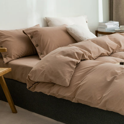 Pure cotton washed cotton bed four-piece set cotton Japanese-style bedding dormitory bed single three-piece solid color quilt cover fitted sheet