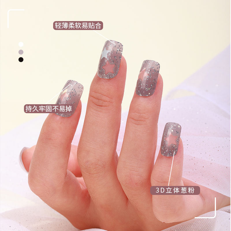 new French manicure stickers full paste ice transparent net red Japanese cartoon nail stickers cute nail polish film