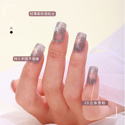 new French manicure stickers full paste ice transparent net red Japanese cartoon nail stickers cute nail polish film