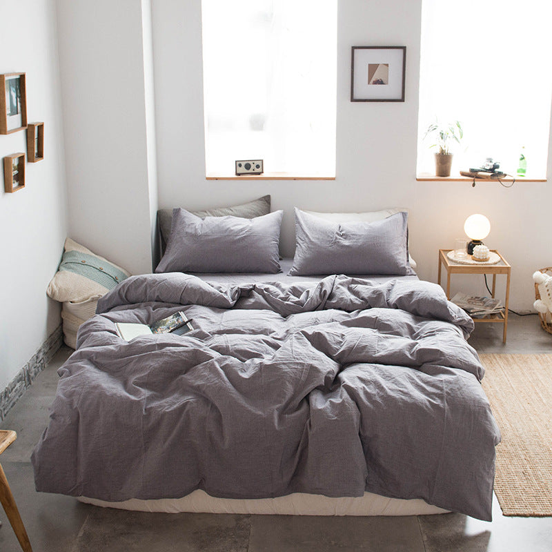 Japanese-style all-cotton non-printed washed cotton four-piece wholesale stripe-dyed good product four-piece dormitory bedding