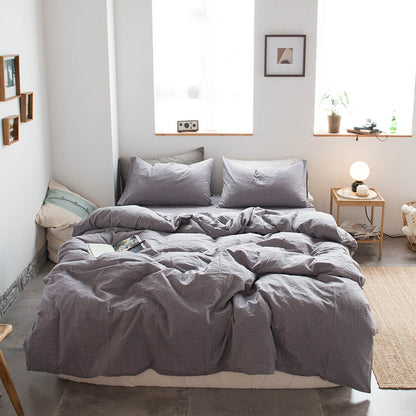 Japanese-style all-cotton non-printed washed cotton four-piece wholesale stripe-dyed good product four-piece dormitory bedding