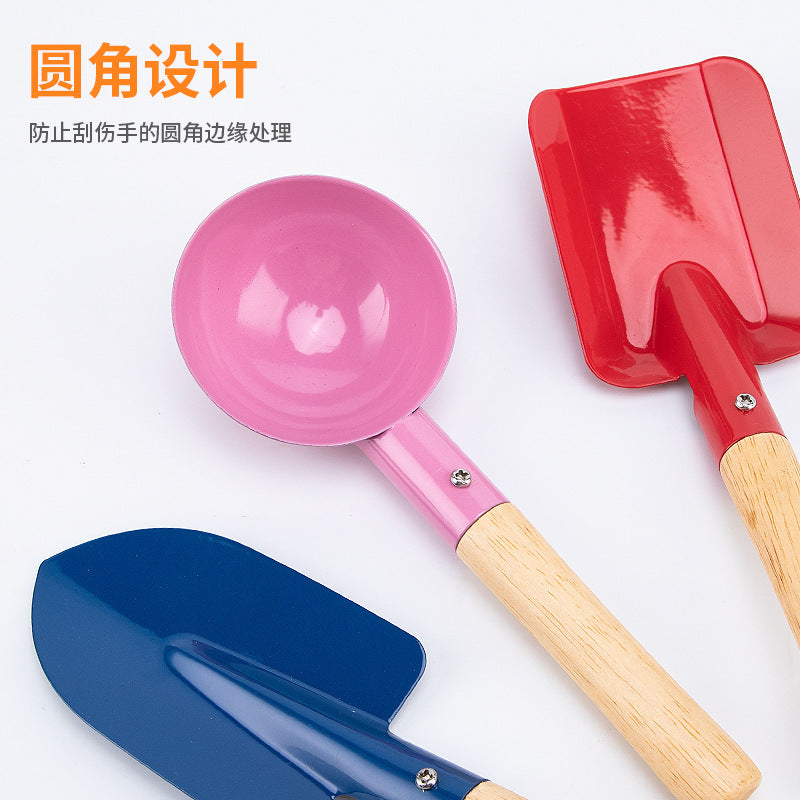 Household gardening tool set: wooden handle garden small shovel beach to catch the sea digging sand flower shovel garden vegetable planting loose soil rake