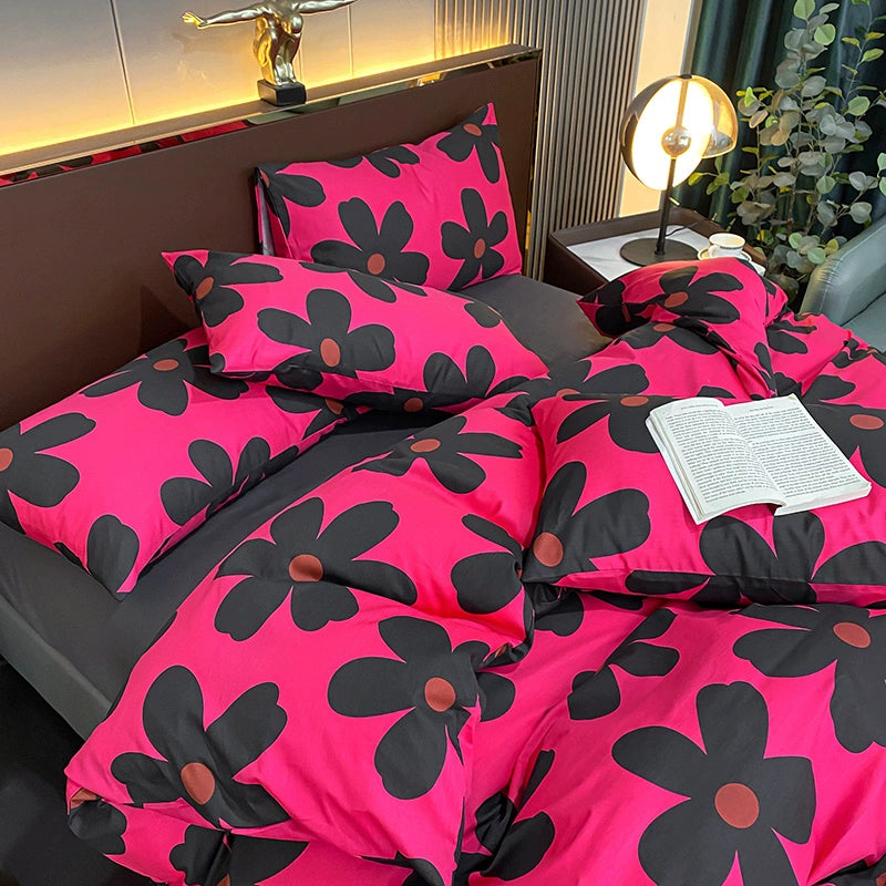 Internet celebrity cotton four-piece set pure cotton bedding bed pure color simple 100 quilt cover 1.8m fitted sheet three 4-piece set