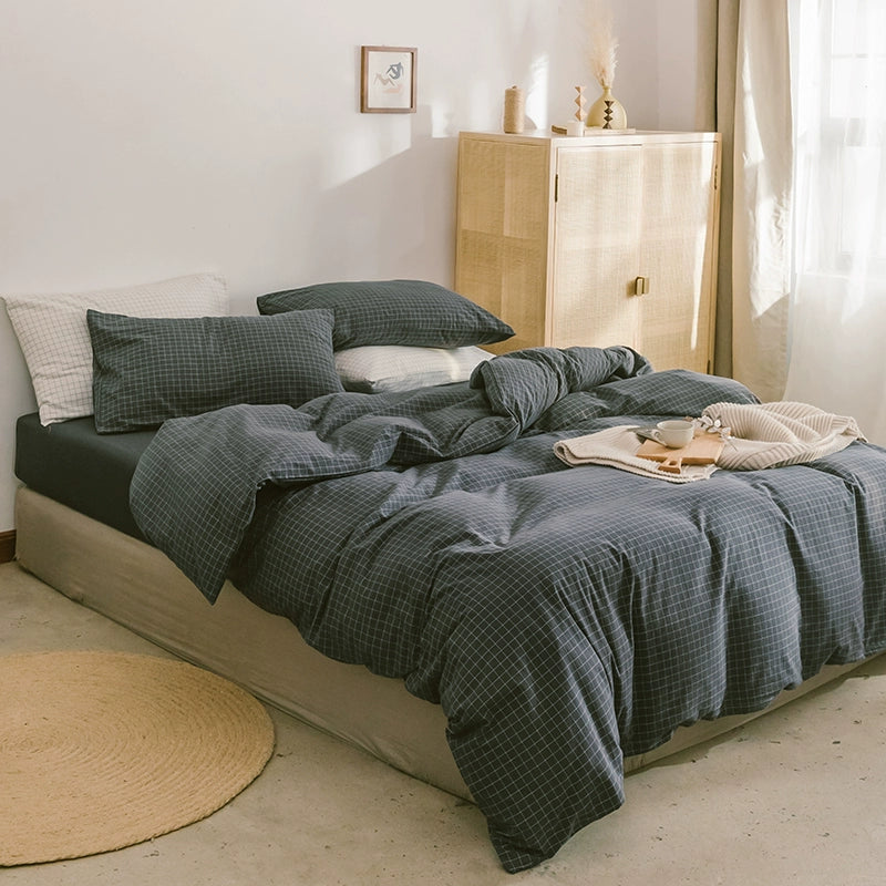 Simple cotton fitted sheet style naked sleeping solid color four-piece set