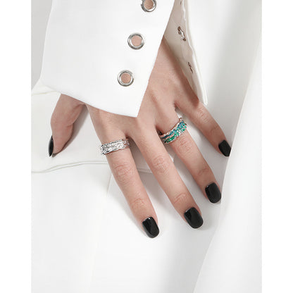 1809 niche design sense irregular texture texture light luxury blue green drip glaze S925 sterling silver ring ring female