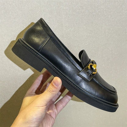 Flat-bottomed loafers women's spring new Japanese jk commuter single shoes soft-soled slip-on metal leather shoes